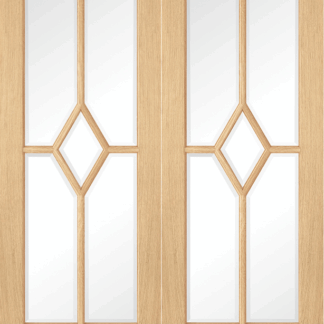 78X46 PAIRS REIMS (DIAMOND)BEV GLASS OAK PREFINISHED