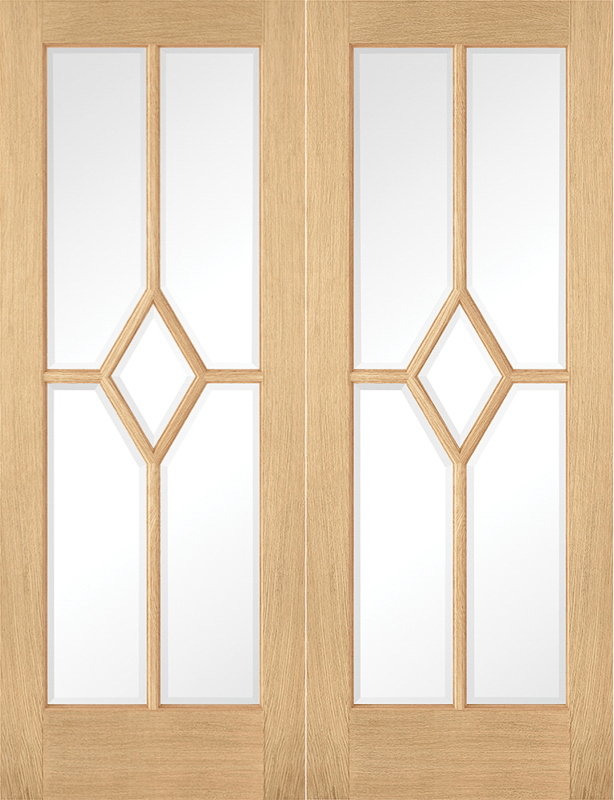 78X46 PAIRS REIMS (DIAMOND)BEV GLASS OAK PREFINISHED